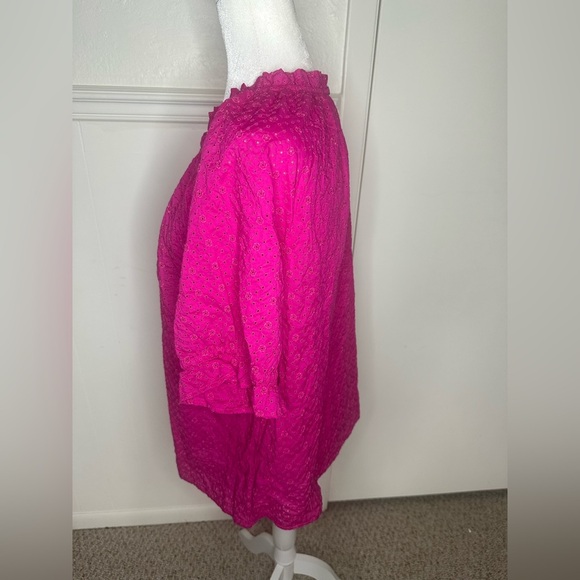 Loft Fuchsia Pink Eyelet Ruffle Top size L - Picture 3 of 11